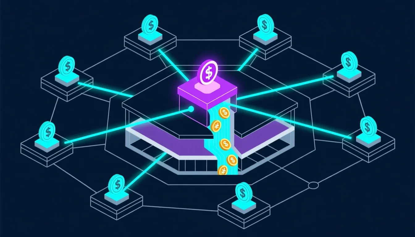 Diagram of network resources being tokenized and flowing through a decentralized marketplace