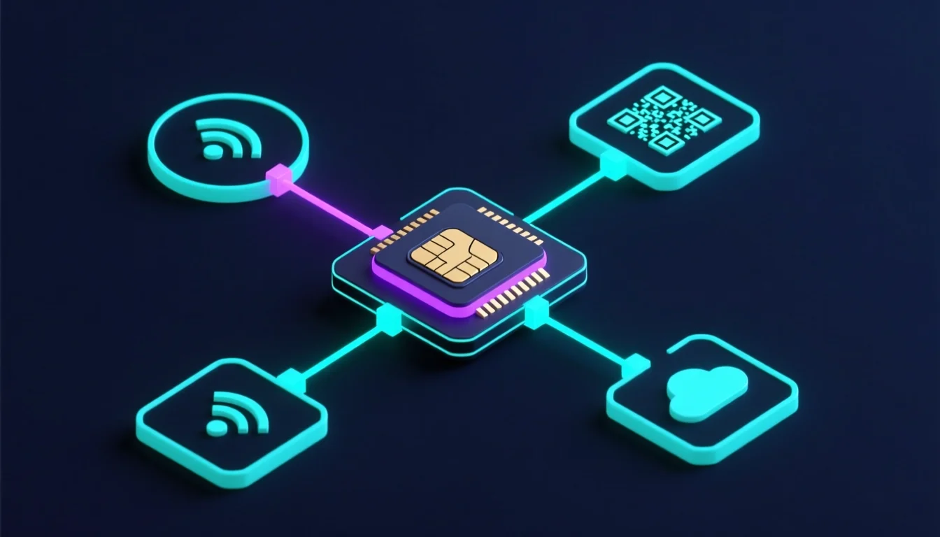 Diagram of a SIM wallet transaction flowing through NFC, QR, and online payment paths to settlement