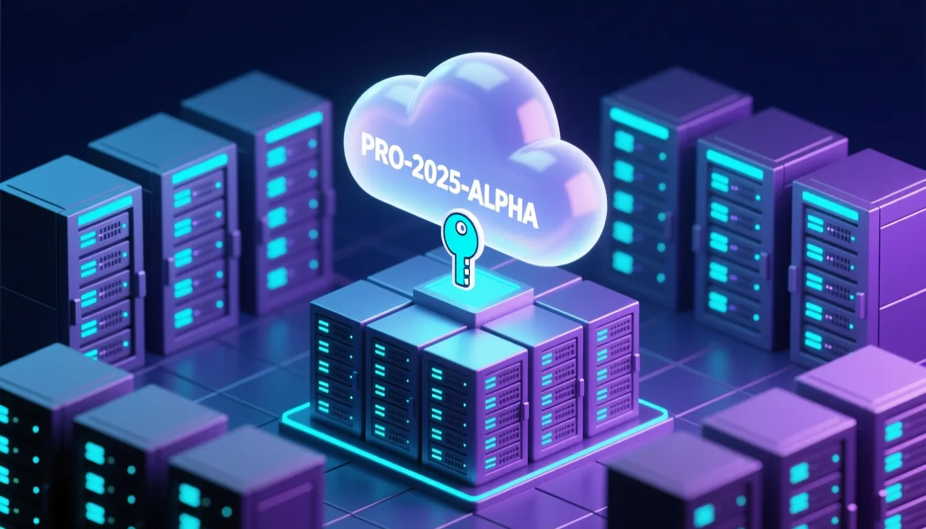 Isometric illustration of enterprise server infrastructure with cloud licensing